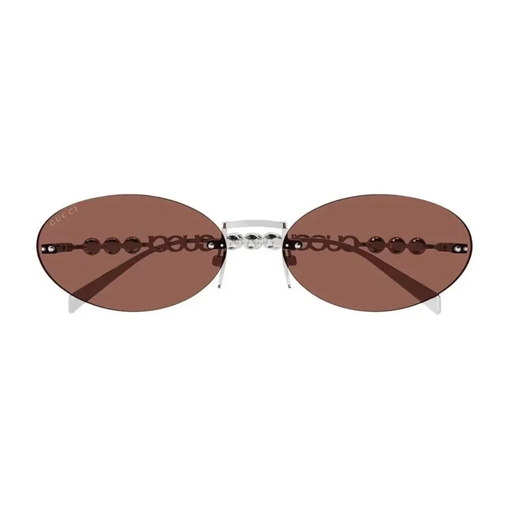 NEW GUCCI SUNGLASSES SILVER WOMEN OVAL EYEWEAR GUCCI GG1922S 002